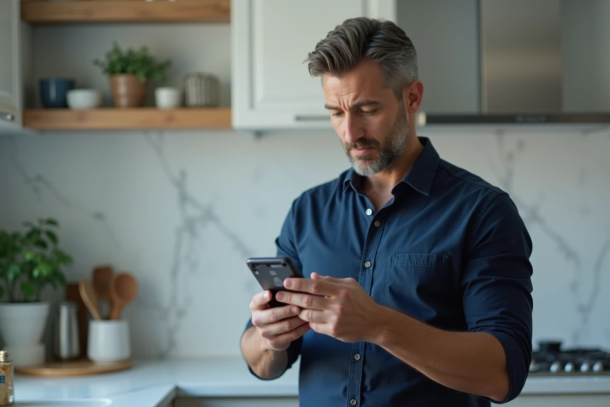 Homme vérifiant une authentification à deux facteurs sur son téléphone lors d'une connexion sécurisée