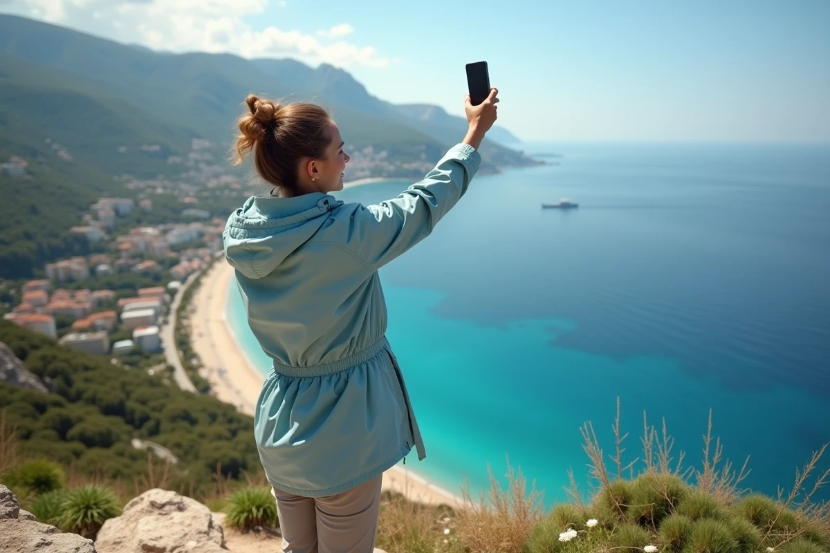 Femme en randonnée sur une falaise en Côte d