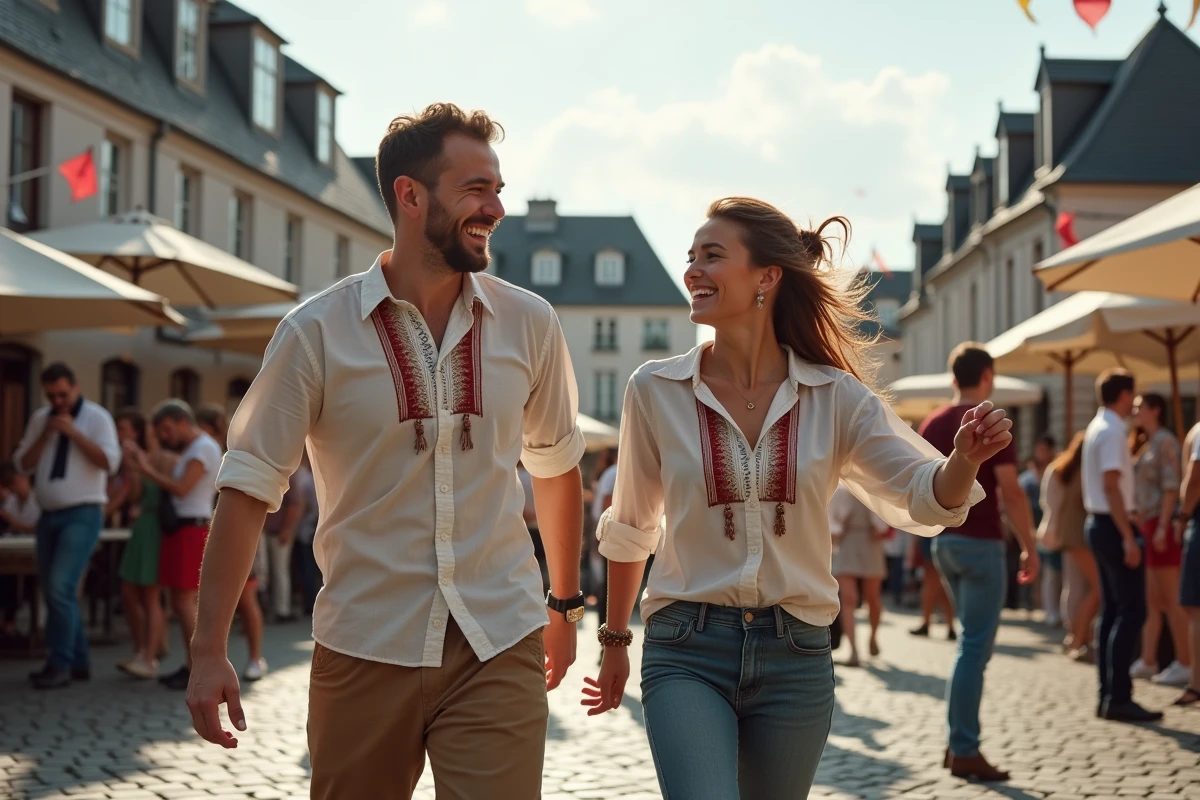 Jeunes hommes et femme dansant lors d